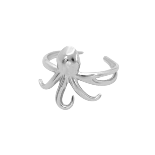 Zilverkleurige RVS ring met octopus - minimalistische zee-inspiratie.