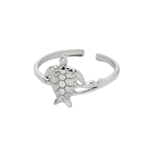 Zilverkleurige RVS ring met schildpad - minimalistische zee-inspiratie.