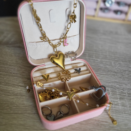Sieradenbox XXL – verrassingspakket met sieraden in luxe roze sieradendoosje, ideaal cadeau voor haar