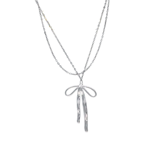 Zilverkleurige Silky Knot ketting van 70 cm met sierlijke knoophanger – dubbel gedragen