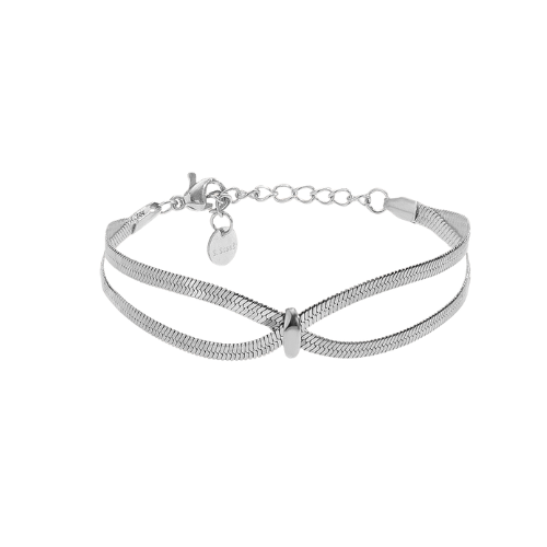 Zilverkleurige damesarmband met dubbele snake chain en gekruist design van roestvrijstaal – snake chain armband met centrale ring