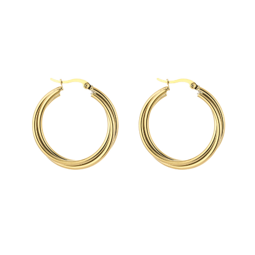 Goudkleurige Trielle Hoops met driedubbele band – 3 cm, gemaakt van stainless steel