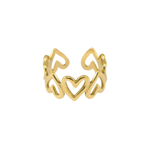 Gouden open ring met meerdere hartjes, verstelbaar design, nikkelvrij en waterbestendig – Adore Ring