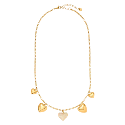 Lovely Glow bedelketting met goudkleurige hartjes en een stralend zirkonia hart als middelpunt voor een romantische en chique uitstraling