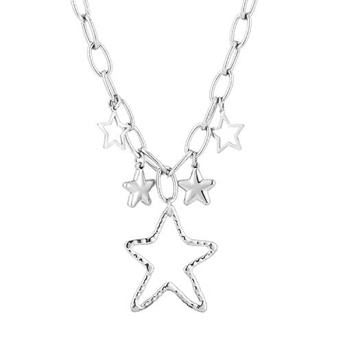 Grote zilverkleurige roestvrijstalen bedelketting met sterren – maakt jouw kosmische look compleet.
