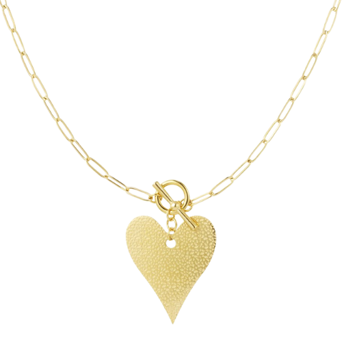 Bold Heart Chain lange goudkleurige ketting met grote hartvormige hanger en toggle sluiting voor een opvallende statement look