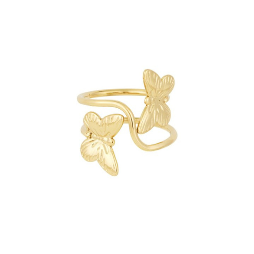 Goudkleurige roestvrijstalen ring met twee vlinders – Double Butterfly Ring, verstelbaar en waterproof
