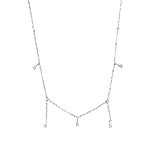 Zilverkleurige subtiele ketting met strass steentjes - luxe dames ketting
