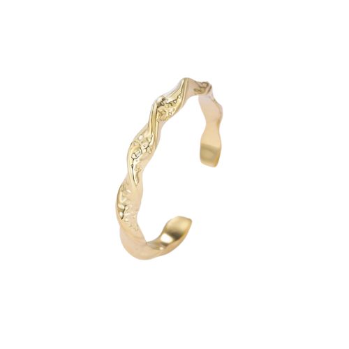 Goudkleurige verstelbare minimalistische ring van stainless steel met reliëf design – tijdloze en stijlvolle damesring