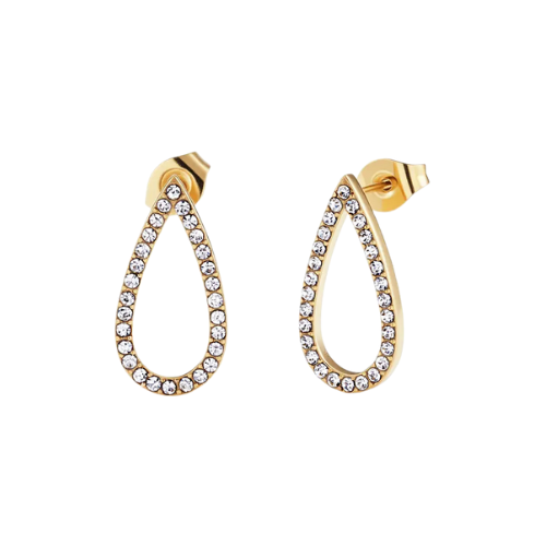 Goudkleurige druppelvormige oorknopjes ingelegd met zirkonia - van stainless steel - luxe dames oorbellen