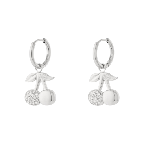 Cherry Deluxe Oorbellen in zilver – stainless steel oorbellen met kersenhanger en zirkonia details