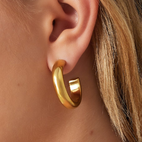 Coco Hoops van 3 cm, goudkleurige oorringen in het oor - gemaakt van roestvrij staal