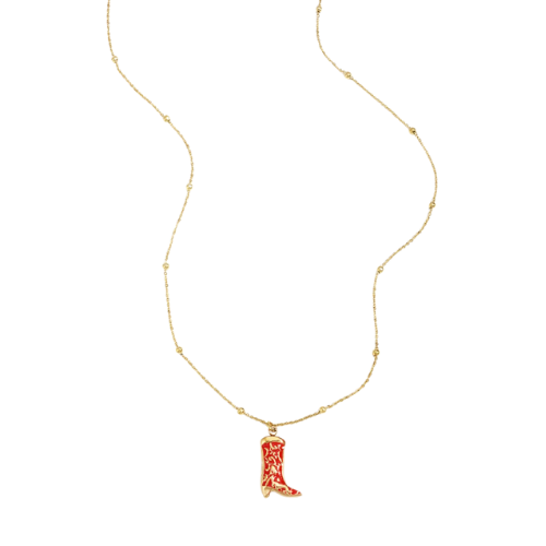 Ketting met rode cowgirl laars hanger – speelse en opvallende stainless steel damesketting