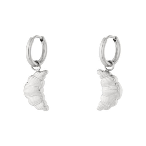 Set zilverkleurige croissant oorbellen van stainless steel met gedetailleerd ontwerp