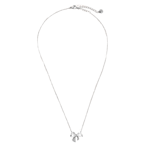 Zilverkleurige ketting met elegante strik en fonkelende hartvormige zirkonia’s – Diamond Strik Ketting voor dames- van roestvrij staal