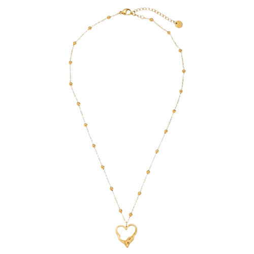 Dripping Love Ketting met goudkleurige hartvormige hanger en subtiele kralendetails voor een romantische en elegante look