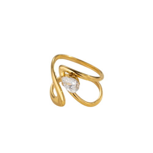 Goudkleurige verstelbare stainless steel ring met een wit gekleurde steen – opvallende en stijlvolle damesring