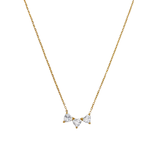 Goudkleurige ketting met drie aaneengesloten zirkonia hartjes – romantische en verfijnde stainless steel damesketting