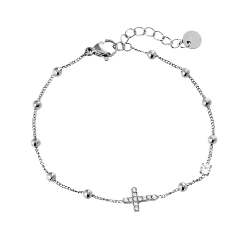 Zilverkleurige Faith armband met een elegant kruisje en glinsterende zirkonia steentjes – stijlvolle damesarmband van roestvrij staal
