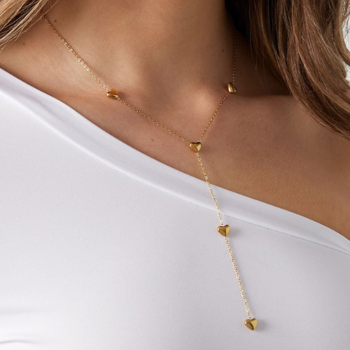 Elegante Y-ketting met meerdere hartjes en een elegante verticale hartjeslijn voor een romantische en verfijnde uitstraling