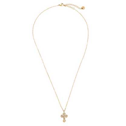 Goudkleurige Grace ketting met minimalistisch kruisje bezet met zirkonia steentjes – subtiele en elegante damesketting