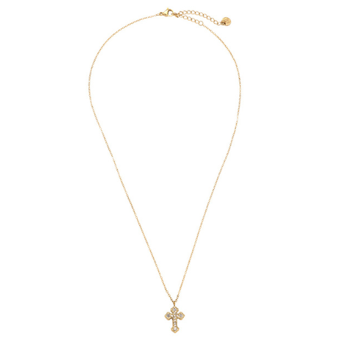 Goudkleurige Grace ketting met minimalistisch kruisje bezet met zirkonia steentjes – subtiele en elegante damesketting