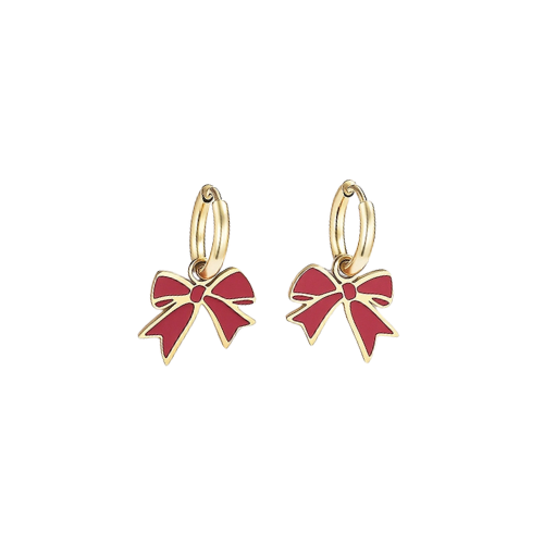 Goudkleurige oorbellen met rode strikjes – elegante en feestelijke statement oorbellen voor dames