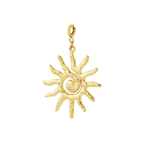 Gouden chunky bedel in de vorm van een stralende zon, met brede zonnestralen en een glanzend, ontworpen als opvallende charm voor een chunky ketting