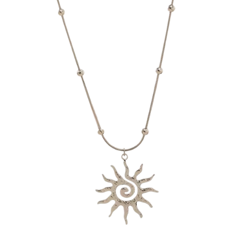 Zilverkleurige bolletjesketting met open zon hanger – stijlvolle minimalistische ketting voor dames.