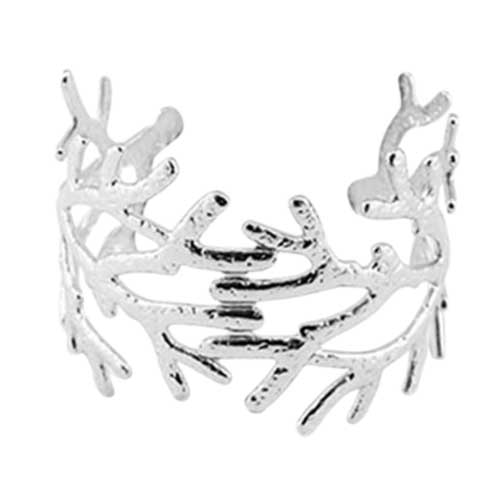 Grote zilverkleurige RVS bangle in koraalvorm – statement piece voor strandoutfits en vakanties.