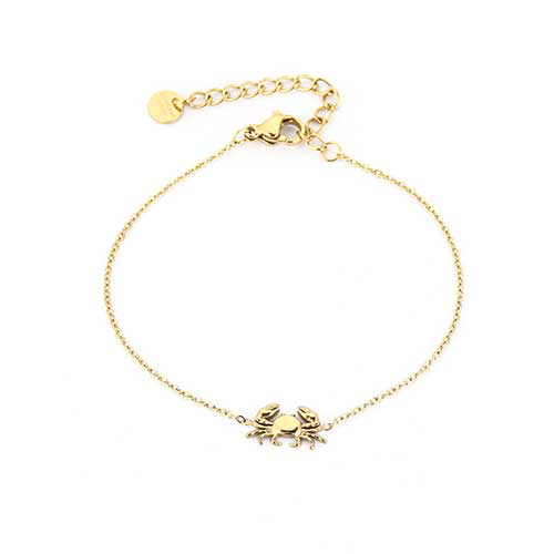 Dunne goudkleurige RVS armband met minimalistisch krabbedel, subtiele beachlook.