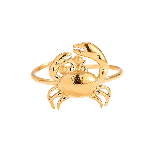 Goudkleurige ring met gedetailleerde krab – zomerse damesring van roestvrij staal