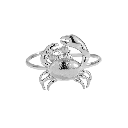 Zilverkleurige ring met gedetailleerde krab – zomerse damesring van roestvrij staal