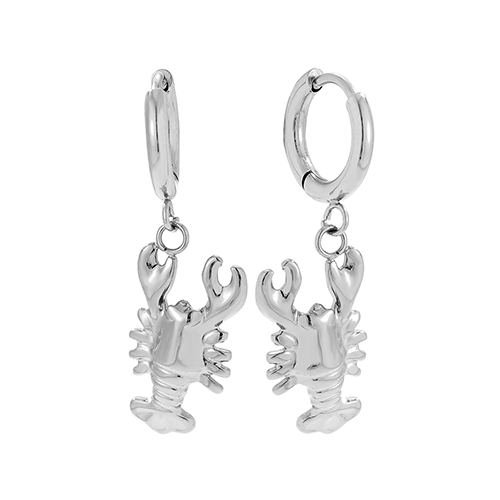 Zilverkleurige oorbellen met kreeft bedel – speelse stainless steel dames oorbellen met zomerse uitstraling