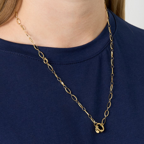 Mooie schakelketting met lock sluiting - losse bedels te bevestigen aan schakels en slotje - van roestvrij staal gedragen om de hals 