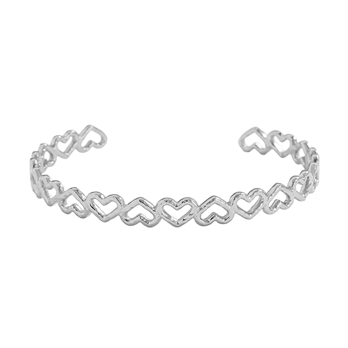 Zilverkleurige dames bangle met open hartjesdesign, elegant en romantisch sieraad voor elke gelegenheid - Stainless Steel