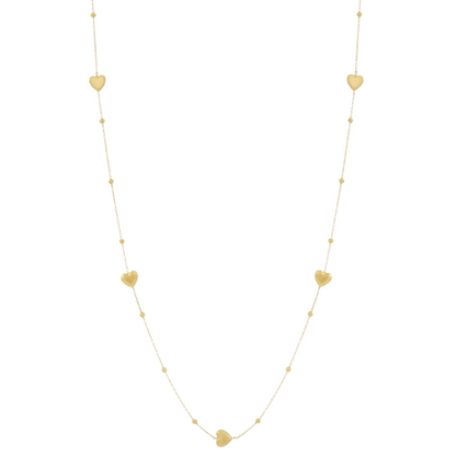 Love Chain lange goudkleurige ketting met subtiele hartvormige hangers voor een elegante en romantische uitstraling