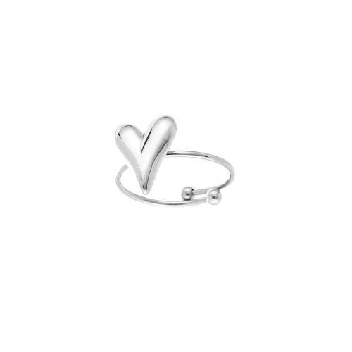 Zilveren open ring met glanzend 3D-hartdetail, verstelbaar ontwerp – elegante en moderne damesring, perfect als statement piece.