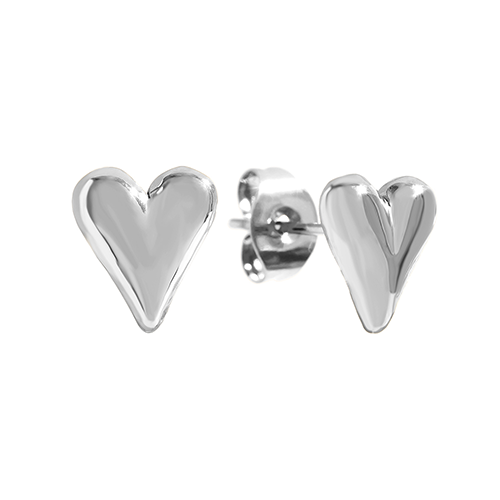 Zilverkleurige hartvormige oorstekers van stainless steel – minimalistische love studs voor dames
