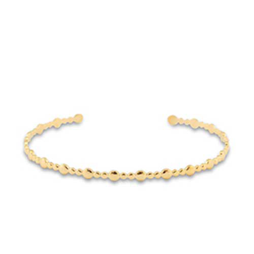 Kleine goudkleurige RVS bangle met bolletjes in diverse grootte – subtiel reliefontwerp, ideaal voor het combineren met andere armbanden.