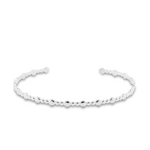 Kleine zilverkleurige RVS bangle met bolletjes in diverse grootte – subtiel reliefontwerp, ideaal voor het combineren met andere armbanden.
