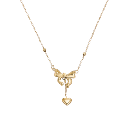 Goudkleurige ketting met gedetailleerd strikje en hartje - romantische damesketting om cadeau te geven