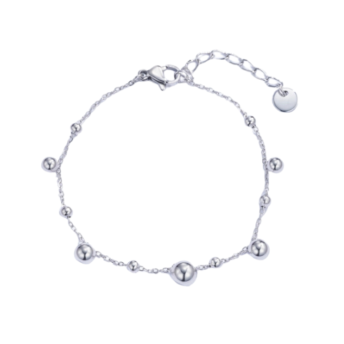 Zilverkleurige armband met diverse grootte bolletjes - speelse dames armband 