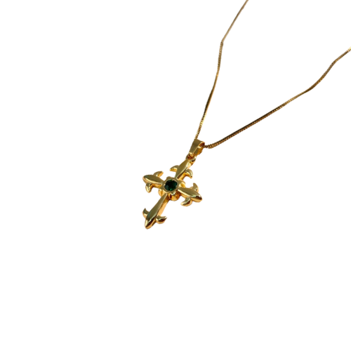 Goudkleurige kruis ketting met groene steen - stijlvolle kruisjesketting voor dames