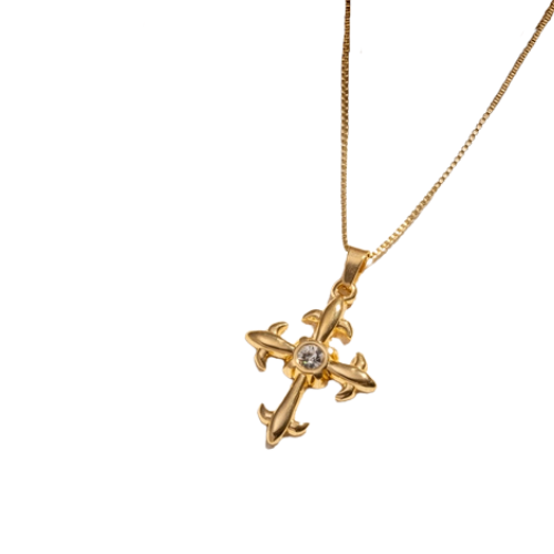 Goudkleurige kruis ketting met zirkonia steen - stijlvolle kruisjesketting voor dames