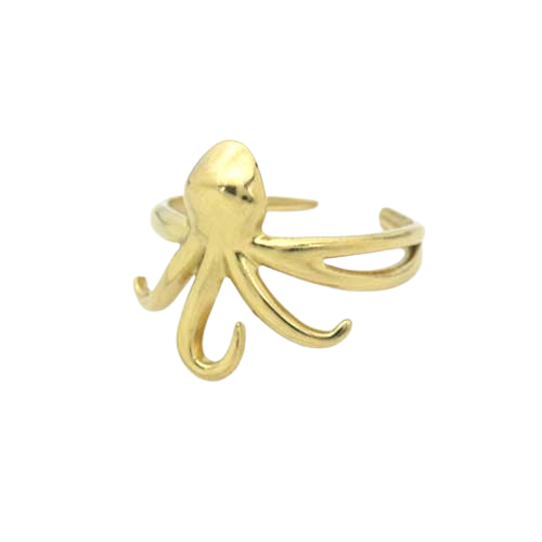 Goudkleurige RVS ring met octopus - minimalistische zee-inspiratie.