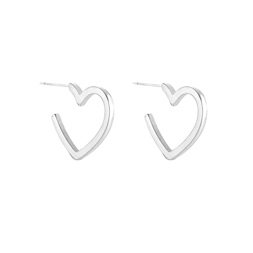 Zilverkleurige open hart oorbellen van stainless steel – minimalistische en elegante dames oorstekers