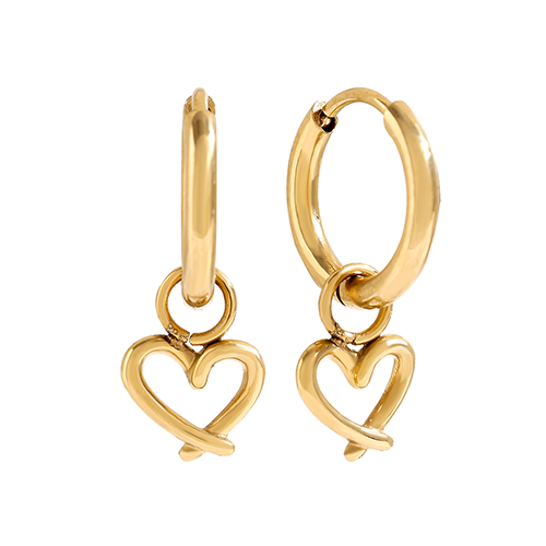 Goudkleurige oorbellen met open hartvormige bedel – Outline Love dames oorbellen van roestvrij staal