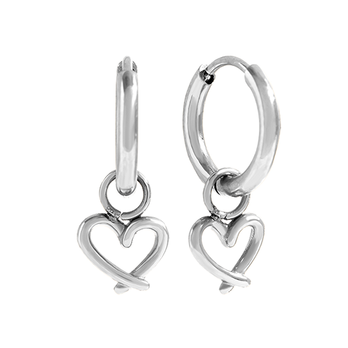 Zilverkleurige oorbellen met open hartvormige bedel – Outline Love dames oorbellen van roestvrij staal