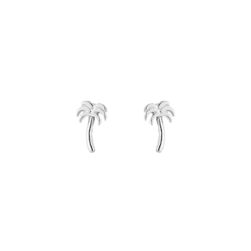Zilverkleurige palmboom oorstekers – minimalistische zomerse oorbellen van roestvrij staal met tropisch design.